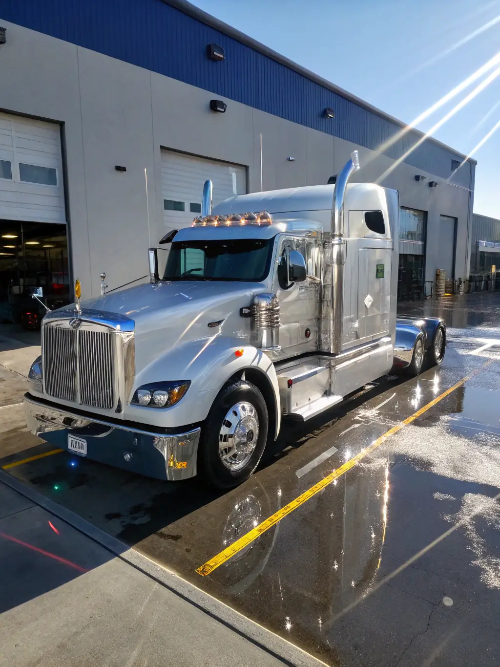 A fleet of trucks being power washed by Xpress Wash Solutions, with visible clean surfaces and shiny finishes.