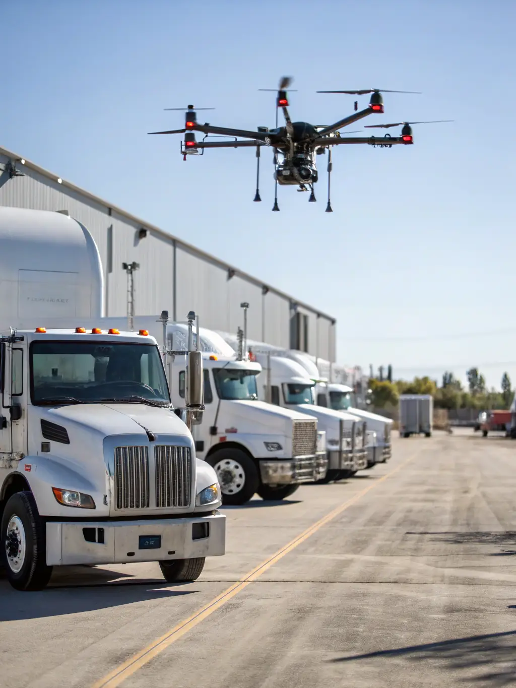 A fleet of trucks being power washed, emphasizing the removal of mud and road grime, maintaining a clean and professional appearance.